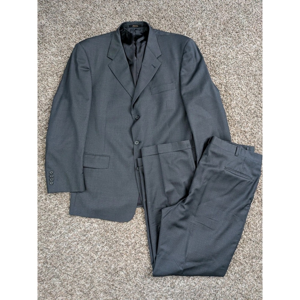 Hart Schaffner Marx Bespoke Suit Blue Houndstooth, 44" Chest, 35" Waist, 32" In